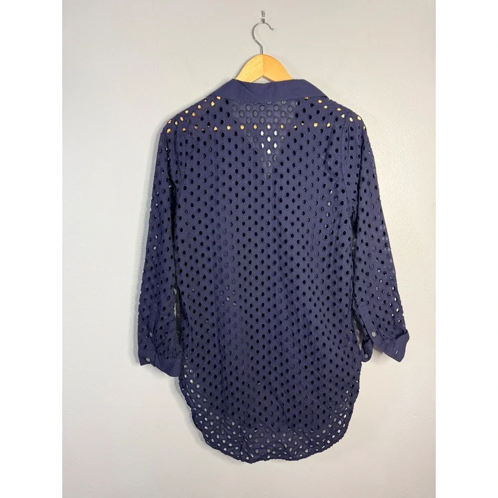 J.Crew Button-front eyelet cover-up Blue Small NWT